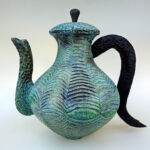 Steve Miller, MAPLE TEAPOT, carved, burned, textured, acrylics, 13 inches wide x 8 inches deep x 12.75 inches high..75 inches high