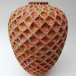 Steve Miller, ORANGE DIAMOND - BRADFORD PEAR HOLLOW VESSEL, carved, textured,acrylics, 6 inches wide x 9 inches high.